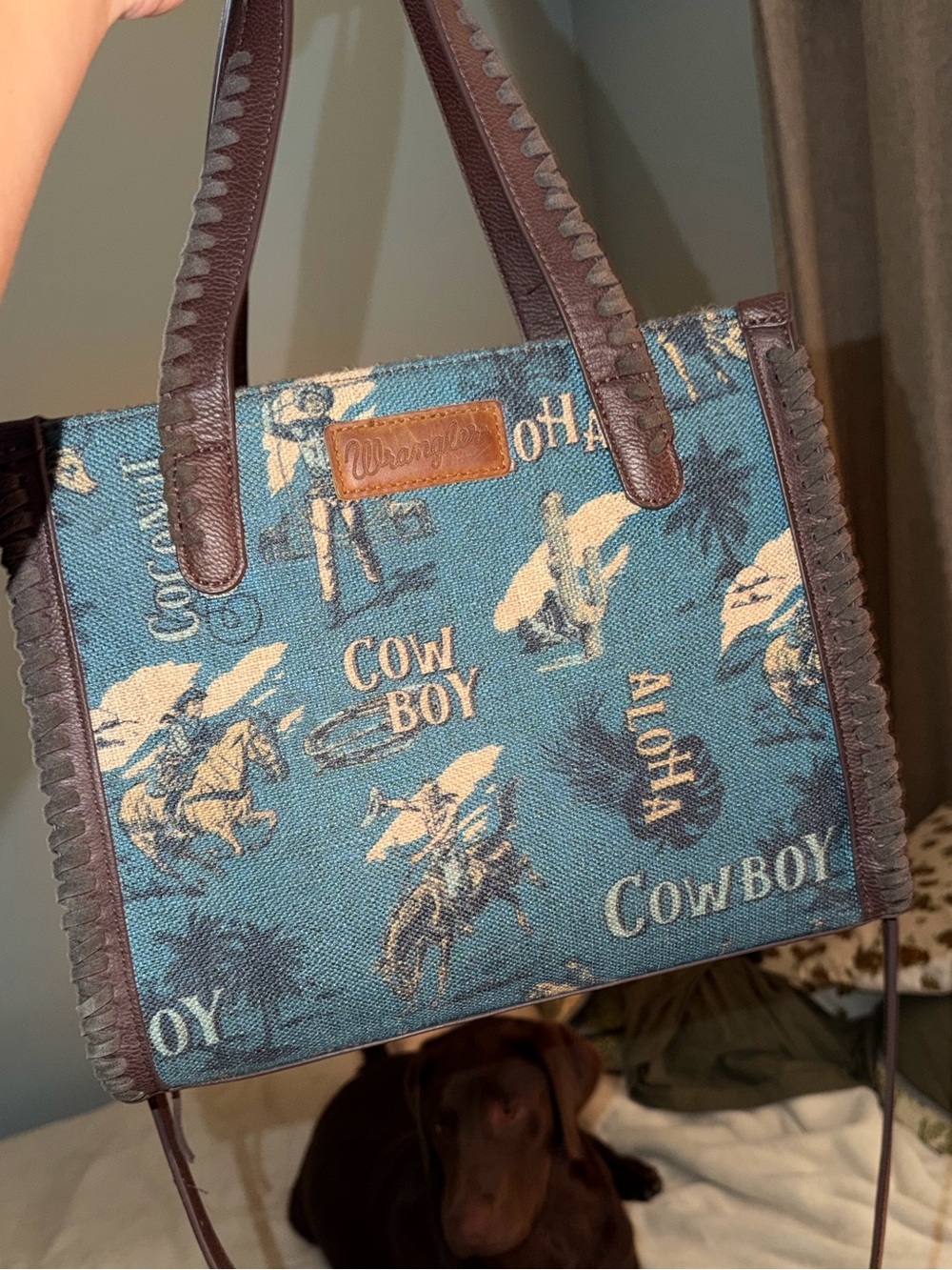 Wrangler Teal Cowboy Tote with Brown Trim